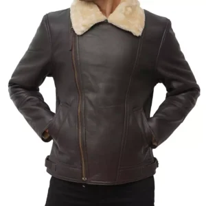 Men's Dark Brown Shearling Moto Leather Jacket