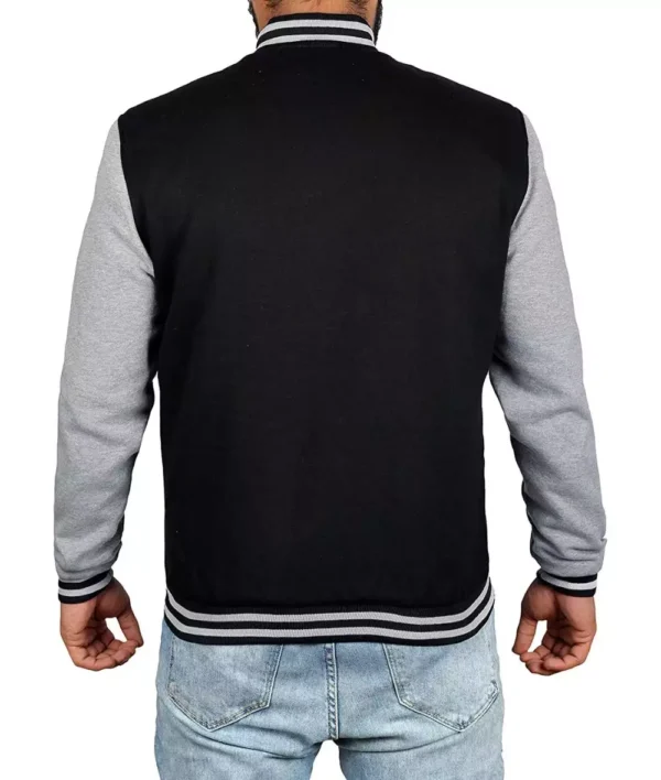 Men's Black Baseball Varsity Jacket with Grey Sleeves - Bomber Style - Image 4