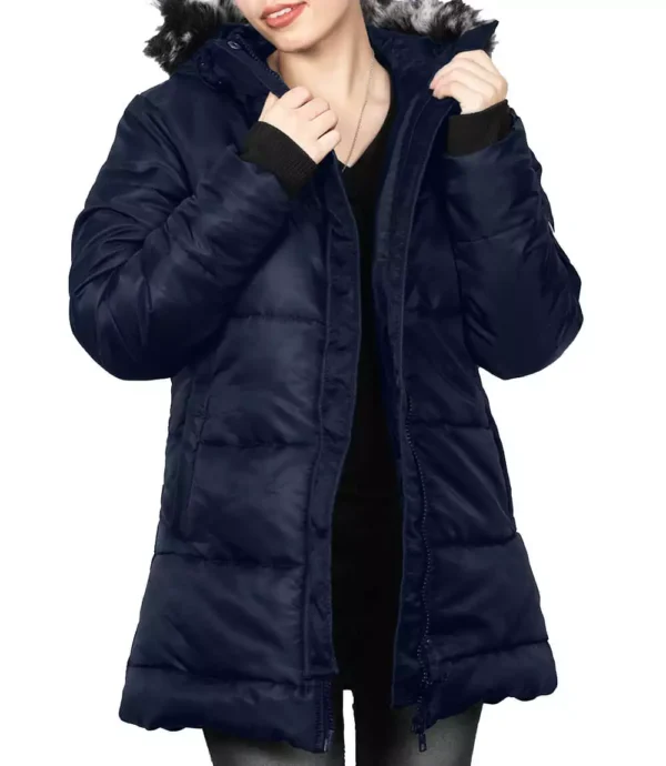 Azaria Womens Black Fur Collar Puffer Jacket - Winter Down Puff Jacket - Image 4