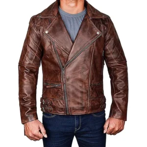Diamond Quilted Distressed Leather Jacket