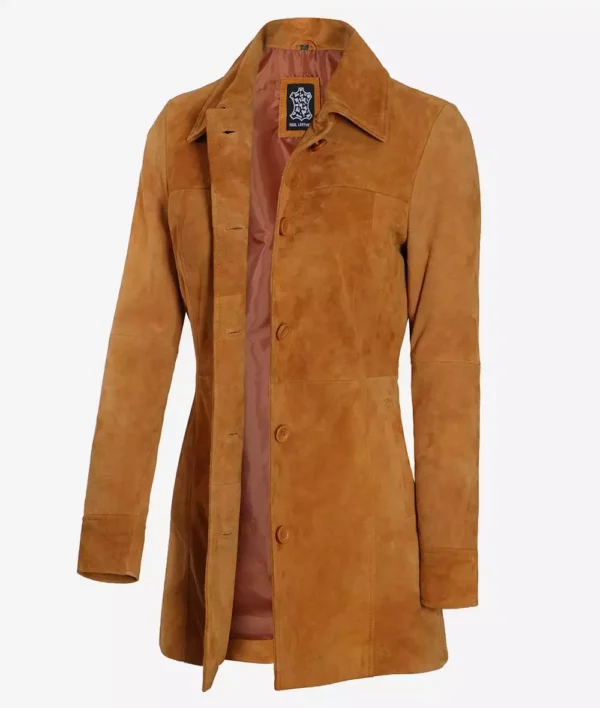 Womens 3/4 Length Brown Suede Coat - Image 2