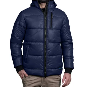 Colby Mens Navy Blue Puffer Jacket With Hood Water - Resistant