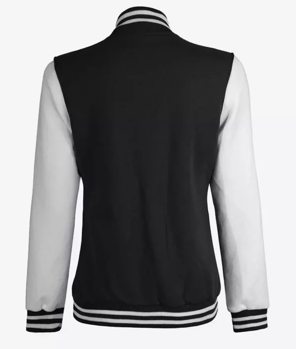 Women's White and Black Baseball-Style Varsity Letterman Jacket - Image 5